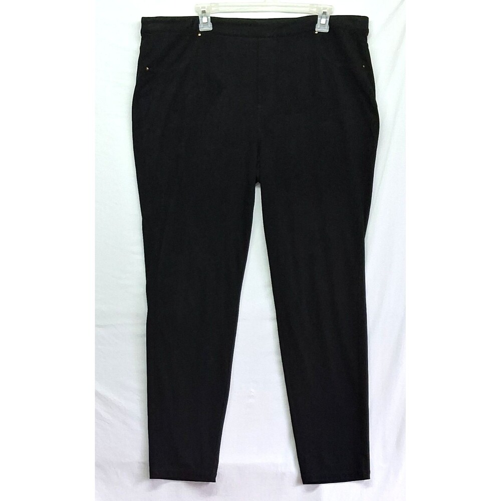 Susan Graver Womens 1X Black Pull On Microsuede Pants Pocket Stretch Leg 29"